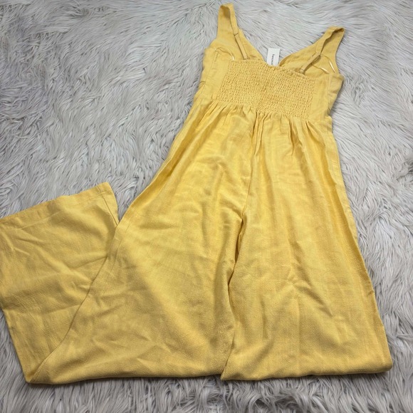 NWT Audrey Parks Women's S Yellow Twist Front Wide Leg Jumpsuit Linen Resort - Picture 7 of 8